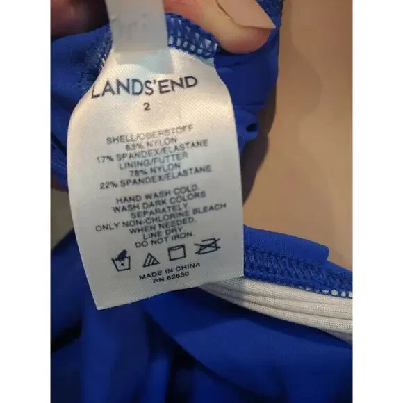New Land's End Swing Pleated Tankini Top Electric Blue Swim Racerback Size 2 - Picture 7 of 7